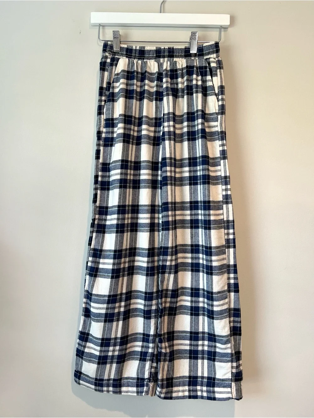 H&M Kids Blue & White Plaid Wide Leg Cotton Pajama Pants Lounge Size 14 / 11-12Y